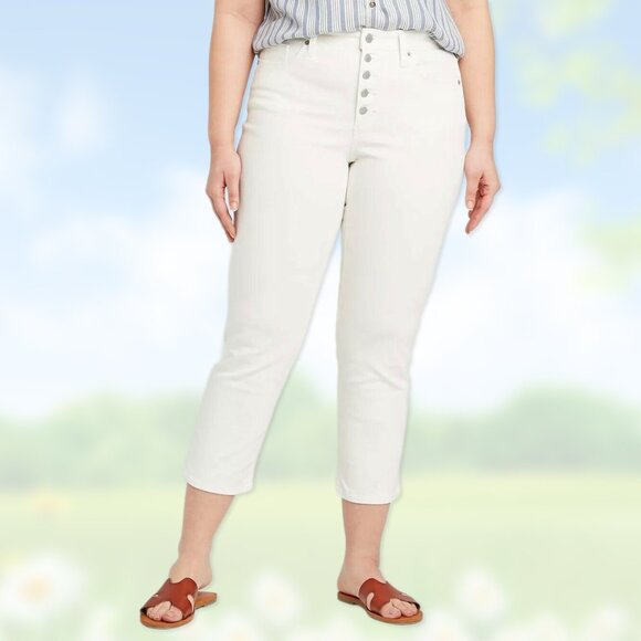 NWT High-Rise Straight-Leg White Cropped Jeans - Women's Sizes 8, 12, 16 - Picture 5 of 6